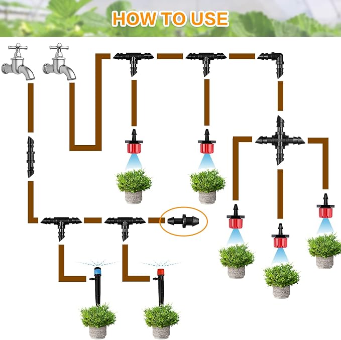 Gardrip Drip Irrigation End Plug: 120 Pack Barbed End Cap Irrigation Parts Fit for 1/4 Inch Drip Tubing Line Closure for Garden Lawn System