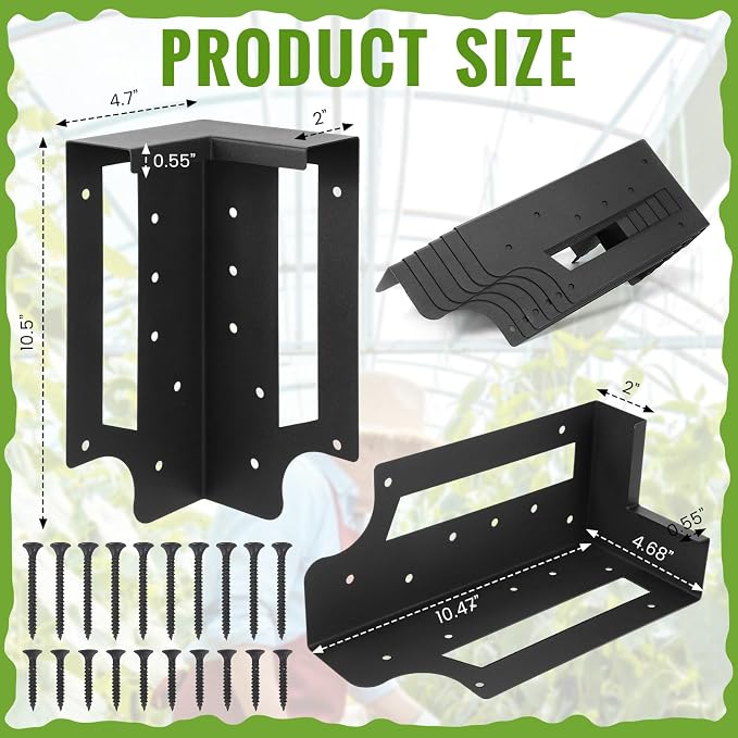 MorningRo 24 Pack Raised Garden Bed Corner Brackets with Securing Lip Fits Lumber up to 2" x 12" Metal Garden Corner Bracket for Wood Frame Bed 4.7" L x 2" W x 10.5" H (Black)