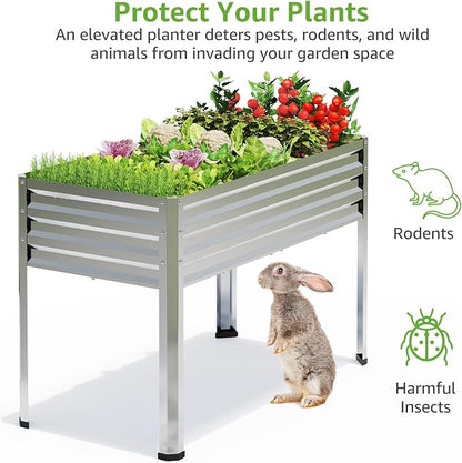 Galvanized Raised Garden Bed with Legs, 72×24×32in Large Metal Elevated Raised Planter Box with Drainage Holes for Backyard, Patio, Balcony, 700lb Capacity