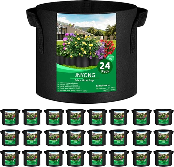 JNYONG 24-Pack 7 Gallon Thickened Non-Woven Grow Bags, Aeration Fabric Pots with Handles