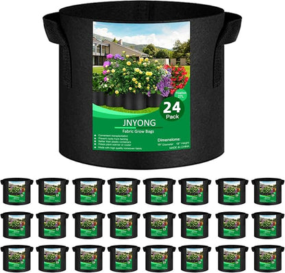 JNYONG 24-Pack 7 Gallon Thickened Non-Woven Grow Bags, Aeration Fabric Pots with Handles