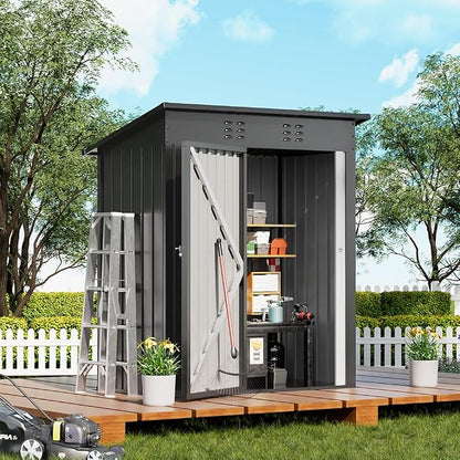COMHOMA Shed Outdoor Storage Shed Metal,Lockable Doors Tool Sheds with Sloping Roof,Steel Garden Shed with Air Vent for Backyard,Patio,Lawn,Poolside(Grey,5'*3') | Sloping Roof and Air Vent Perfect for Backyard Patio Lawn and Poolside