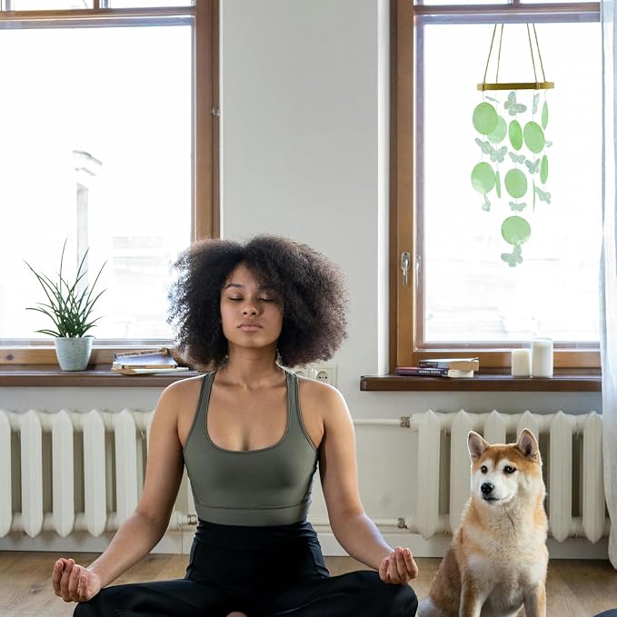 Wind Chimes Outdoor with Round Capiz Shells,Beach Theme Party Decorations Memorial Wind Chimes Suitable for Indoor Front Porch Garden Patio Decoration(Green 23inch)