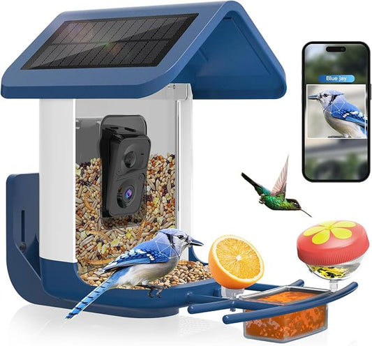 Bird Feeder with Camera Solar Powered : Smart Camera Bird Feeder 2K Live Feed Cam for Outdoor Backyard - Ai Identify Auto Capture Videos Pictures, Gifts for Birdlover Mom Dad, 2.6GHz WiFi