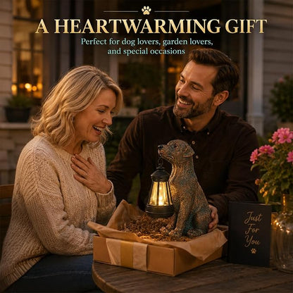 Garden Statue Dog Figurine Decor – Outdoor Decoration with Solar Lantern for Garden Yard Lawn Home Decor Outside : Fathers Day Memorial Gifts
