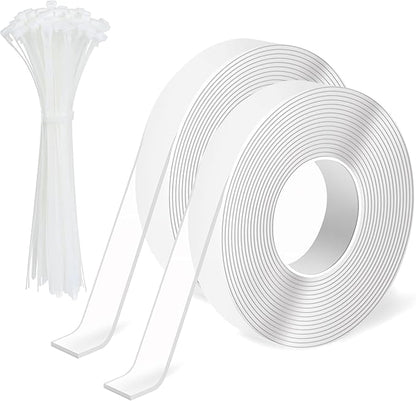 Ties and Tapes for Bird Spikes - 20PCS Plastics Zip Tie & 2PCS 3M Nano Adhesive Mounting Tape for Outdoor Use, Ideal for Keep Pigeons Cat Animal Away Plastic Spikes Bundling Fastening