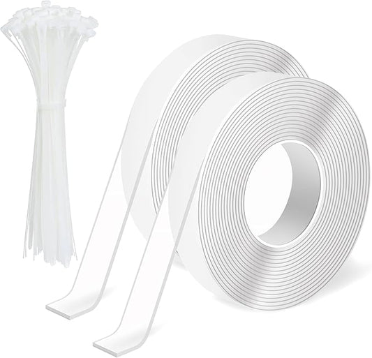 Ties and Tapes for Bird Spikes - 20PCS Plastics Zip Tie & 2PCS 3M Nano Adhesive Mounting Tape for Outdoor Use, Ideal for Keep Pigeons Cat Animal Away Plastic Spikes Bundling Fastening