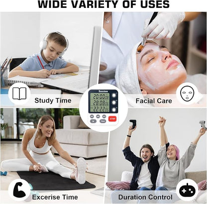 Digital Dual Kitchen Timmers 3 Channels Count UP/Down Timer Cooking Timers Large Display Triple Timmer Magnetic Stopwatch Timer-timers for Classroom Kid Adjustable Volume Loud Alarm(Battery Included)