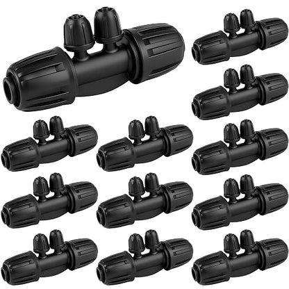 12 Pcs 1/2 Inch To 1/4 Inch Irrigation Tubing Fittings, 1/2"(1/2" ID x 0.65" OD) To 1/4" Drip Barbed Tee Adapter 16mm Anti-Drop Locked Nut T Reducer To 1/4" Distribution Line Connector