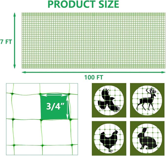 UWIOFF Garden Netting, 7 x 100 FT Bird Netting for Garden Protection, Green Deer Netting for Plants Fruit Trees Vegetables from Birds, Squirrels, Other Animals