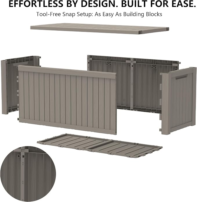 Outdoor Storage Box, 200 Gallon Waterproof Deck Box [Upgraded 3.0], Premium Hydraulic Cushion Storage Chest, High-Load Lockable Two-Seater Patio Storage Bench, Large Country Estate, Grey