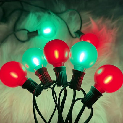 G40 LED Outdoor Christmas String Lights, 25FT Hanging Globe String Light | 25+2 Shatterproof Frosted Red Green Lights, Connectable, Waterproof Patio Lights for Balcony Pergola Decor, Green Wire