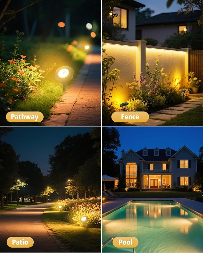 Solar Spot Lights Outdoor Waterproof IP68, 3000K Pond Lights | 3-in-1 LED Solar Landscape Lights, 2 Light Modes Path Lights for Underwater Pond Garden Yard Pathway