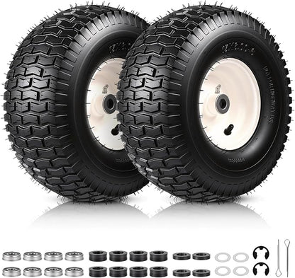 15x6.00-6 Lawn Mower Tire and Wheel, Replacement for John Deere Craftsman Husqvarna Riding Mowers, 4 Ply Tubeless Lawn Mower Tires 15x6x6, 500lbs Capacity, 3" Centered Hub, 3/4" Bushing, 2 Pack