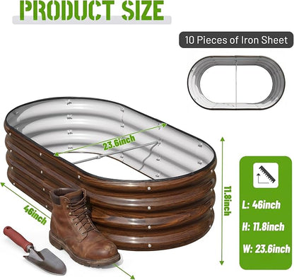 SnugNiture Galvanized Raised Garden Bed Outdoor, 2 Pcs 4x2x1ft Oval Metal Planter Box for Planting Plants Vegetables, Brown