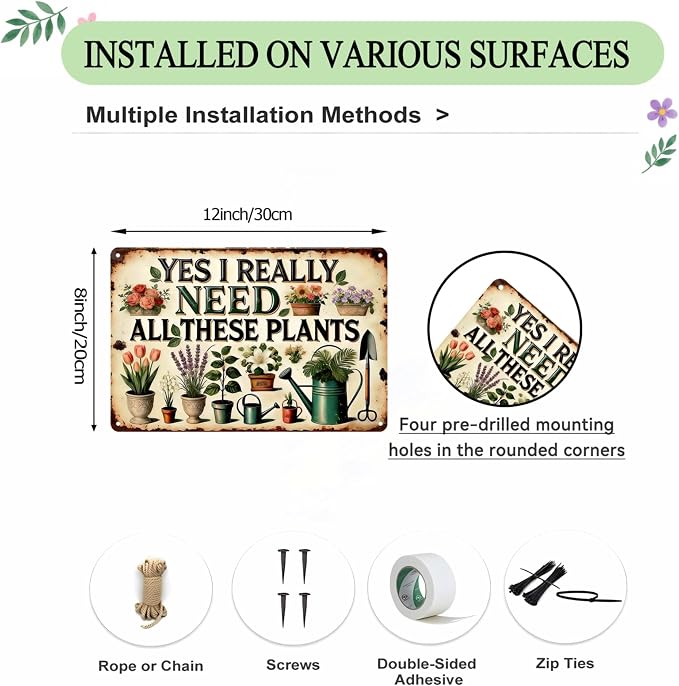 Funny Garden Metal Signs, Vintage Outdoor Wall Decor 8x12 Inch | I Really Need All These Plants, Weatherproof Aluminum Sign for Patio Yard Greenhouse, Gift For Gardeners