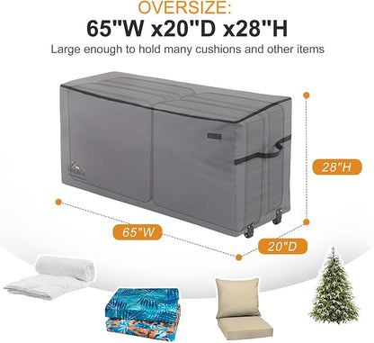 NettyPro Rolling Cushion Storage Bags with Wheel and Handle, Outdoor Patio Large Storage Container for Furniture Pillow Christmas Tree 9 Ft, 65 x 20 x 28 Inch, Grey