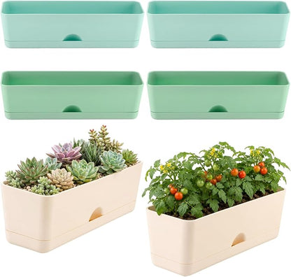 6 Pack Rectangle Planter 16 Inch Window Boxes Planters Rectangular Window Sill Planters Indoor Self Watering Plant Pots with Drainage Holes and Saucers Succulent Herb Flower Pots, Macaron Color