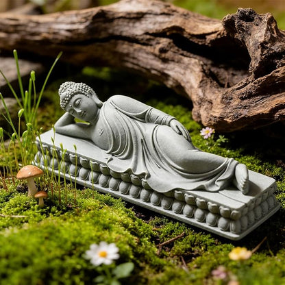 livelyfish Sleeping Buddha Statue Sandstone Buddha Figurine Zen Buddhism Sculpture for Aquarium Fish Tank Garden Home Decor (M)