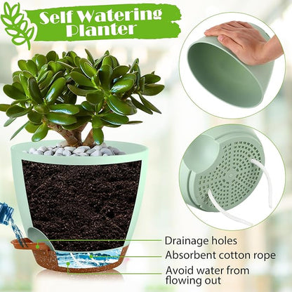 Remerry 15 Pcs 7/6.5/6/ 5.5/5 Inch Self Watering Planters with Drainage Hole Plant Pots Plastic Flower Pots Indoor Plant Pots Self Watering Pots and Saucer Reservoir for Indoor Outdoor Plant Flower