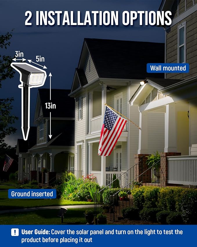 AUDERWIN Solar Lights Outdoor Lighting IP65 Waterproof, 63LED Solar Spotlights, 3 Pack Solar Powered Lights for Outside, Outdoor, Yard, Landscape Light-Warm Light
