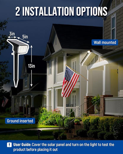 AUDERWIN Solar Lights Outdoor Lighting IP65 Waterproof, 63LED Solar Spotlights, 3 Pack Solar Powered Lights for Outside, Outdoor, Yard, Landscape Light-Warm Light