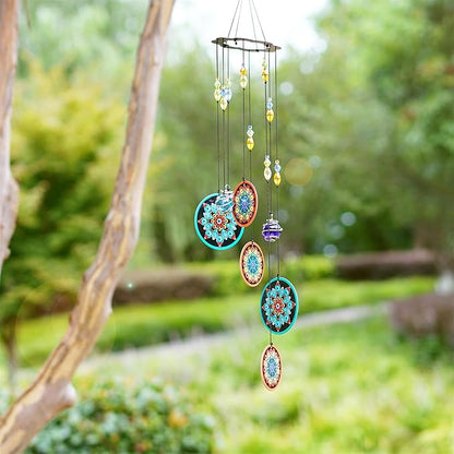 YU FENG 23.5 Inch Metal Flower Wind Chimes, Boho Window Hanging Decor | Chakra Glass Beaded Design, Colorful Mosaic Ornament, Spiritual Hanging Decoration for Patio Garden Home Window