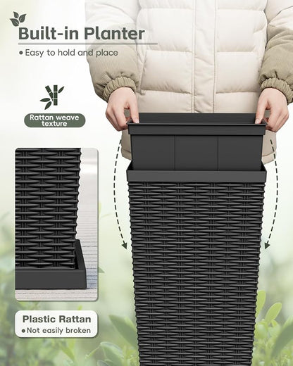 Greesum Set of 2 Tall Plastic Planters with Saucer, 30 Inch Large Pots with Drainage Trays, Weather-Resistant Plastic Plant Containers for Patio, Porch, Garden,Black