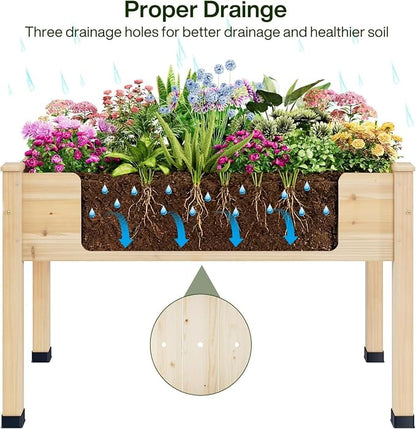 Wood Raised Garden Bed, 48x24x30in Elevated Wooden Planter Box with Legs Standing Growing Bed for Backyard, Patio, Balcony with Bed Liner, 200 Pound Capacity 3PCS