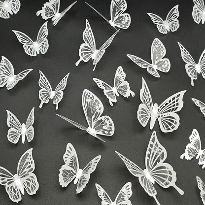White Butterfly Wall Decals - 72 pcs 3D Butterflies Removable Mural Wall Stickers for Home Room Bedroom Decoration