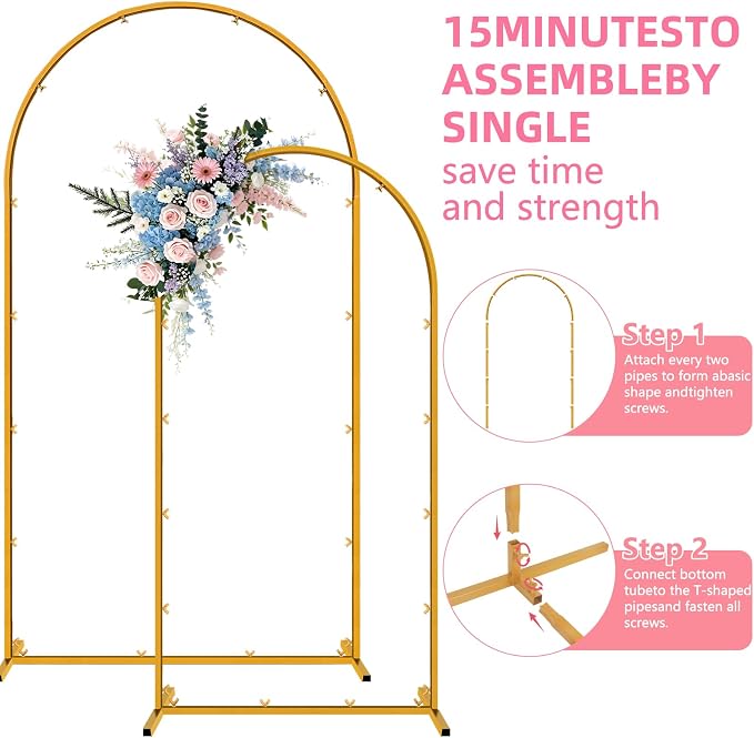 Wedding Arch Backdrop Stand, Gold Metal, Set of 2, 7.2FT and 6FT, for Birthday Party, Baby Shower, Graduation, Photo Booth, Balloon Floral Decoration