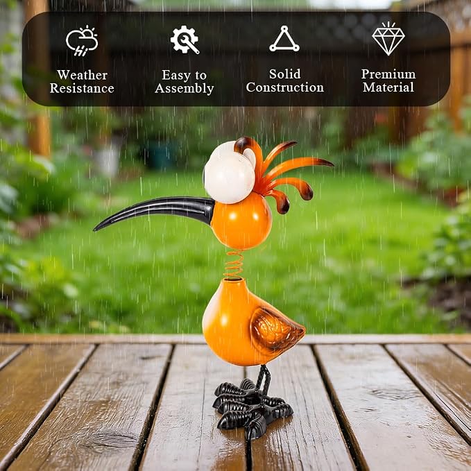 Yellow Big Eyes Bird Metal Garden Statues Yard Decorations Outdoor,13" Bird Decor Yard Statue Decorations Outdoor,Gardening Present for Women for Housewarming
