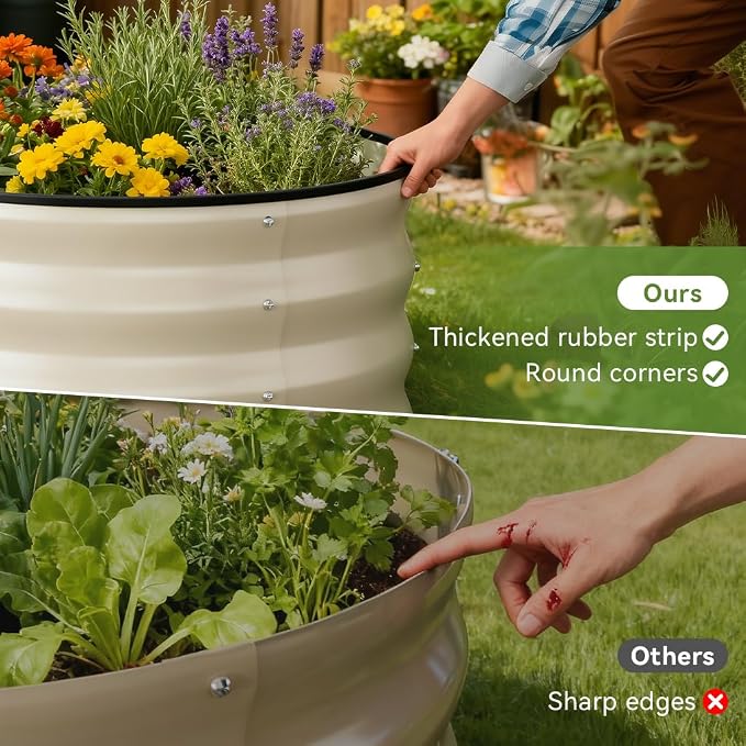 COMHOMA 3 Pack Round Raised Garden Bed 2x2x1ft,Galvanized Metal Planter Box Kit for Outdoor Gardening,Vegetable Flower Herb Growing Beds with Gloves Tools,White