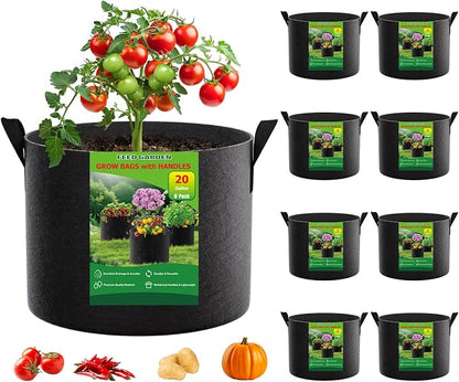 FEED GARDEN 20 Gallon Grow Bags 8 Pack, 300G Heavy Duty Fabric Pots | Breathable fabric construction with reinforced handles for vegetables, flowers, fruit trees, and versatile outdoor gardening.