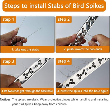 QIEGL Bird Spikes for Pigeons 304 Stainless Steel Cover 25 Feet (23 Pack Uninstalled)