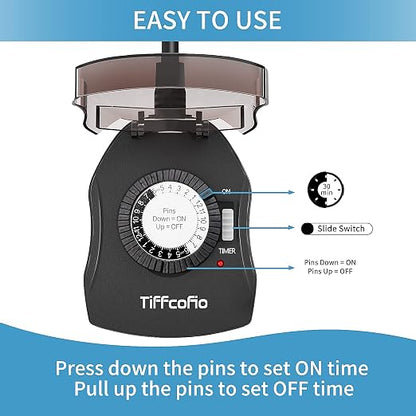 TiFFCOFiO Outdoor Timer Outlet for Lights, 24 Hour Mechanical, Outdoor Light Timer Waterproof, 2 Grounded Outlets for Home and Garden, 15A 1/2HP, Heavy Duty, CSA Listed (2 Pack)