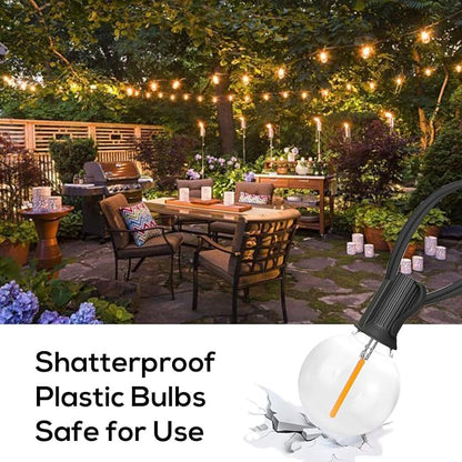 Banord 29FT Globe Outdoor String Lights, Shatterproof Patio Lights with 15 Dimmable Plastic Bulbs, Waterproof Hanging Lights String for Porch Backyard Cafe, E12 Socket Base