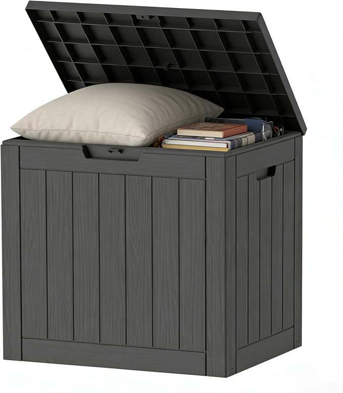 35 Gallon Resin Deck Box All Weather Outdoor Storage Box for Patio Furniture, Garden Tools, Lockable, Black