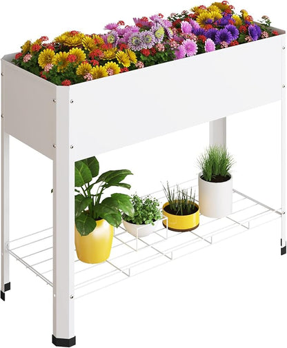 PROXRACER Raised Garden Bed with Detachable Legs Elevated Metal Planter Box for Growing Fresh Herbs Vegetables Flowers Succulents&Other Plants for Outdoor Backyard Patio Deck Balcony White L