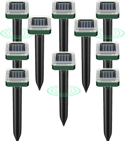 Solar Powered Mole Repellent 10 Packs, Ultrasonic Snake Gopher Vole Repellent for Lawn Garden, Waterproof Outdoor Pest Repeller for Moles Groundhogs Chipmunks