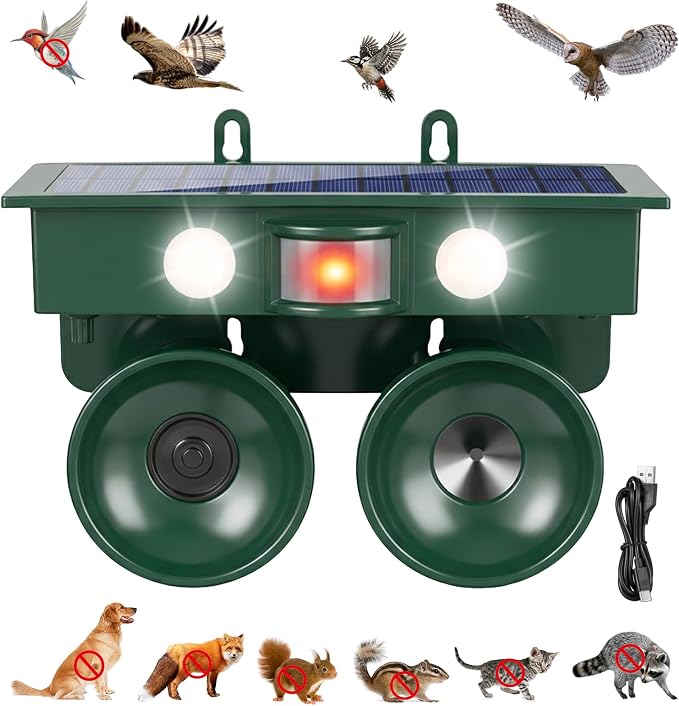 2026 Solar Ultrasonic Bird Repellent Devices Bird Deterrents for Outside IP65 Pigeon Repeller Outdoor Animal Repellent to Keep Woodpecker Pigeon Out of Balconies Patio Garden Farm