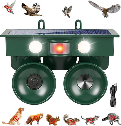 2026 Solar Ultrasonic Bird Repellent Devices Bird Deterrents for Outside IP65 Pigeon Repeller Outdoor Animal Repellent to Keep Woodpecker Pigeon Out of Balconies Patio Garden Farm