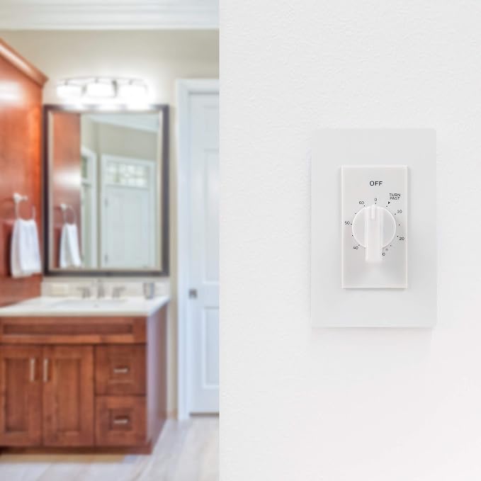 UltraPro 60-Minute In-Wall Spring Wound Countdown Timer Switch, Mechanical Timer for Lights, Bathroom & Exhaust Fans, No Neutral Wire Required, White, 41081