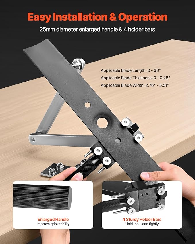 VEVOR Lawn Mower Blade Sharpener and Balancer, 15° - 45° Adjustable Lawnmower Blade Sharpening Tool with 4 Adapter Pins, Ball Bearings & 25mm Enlarged Handle, Compatible with Most Angle Grinders