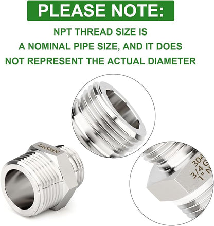 TAISHER 1PCS 304 Stainless Steel Garden Hose Adapter, 3/4" GHT Male x 1" NPT Male Garden Hose Connector with Washers