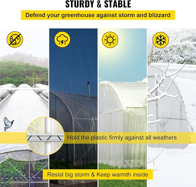 VEVOR Greenhouse Spring Wire and Lock Channel 20 Packs, 6.56 ft PE Coated Aluminum Alloy Bundle Kit, Plastic Poly Film or Shade Cloth Attachment w/Screws, Silver