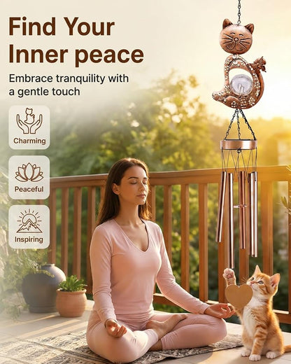 Nacome Cat Wind Chimes Outdoor Indoor: Weatherproof Metal Outdoor Decor Easy Hanging for Garden Patio Tree Window - Melodious Mother's Day Birthday Gifts for Mom Women Mom Grandma Her Wife