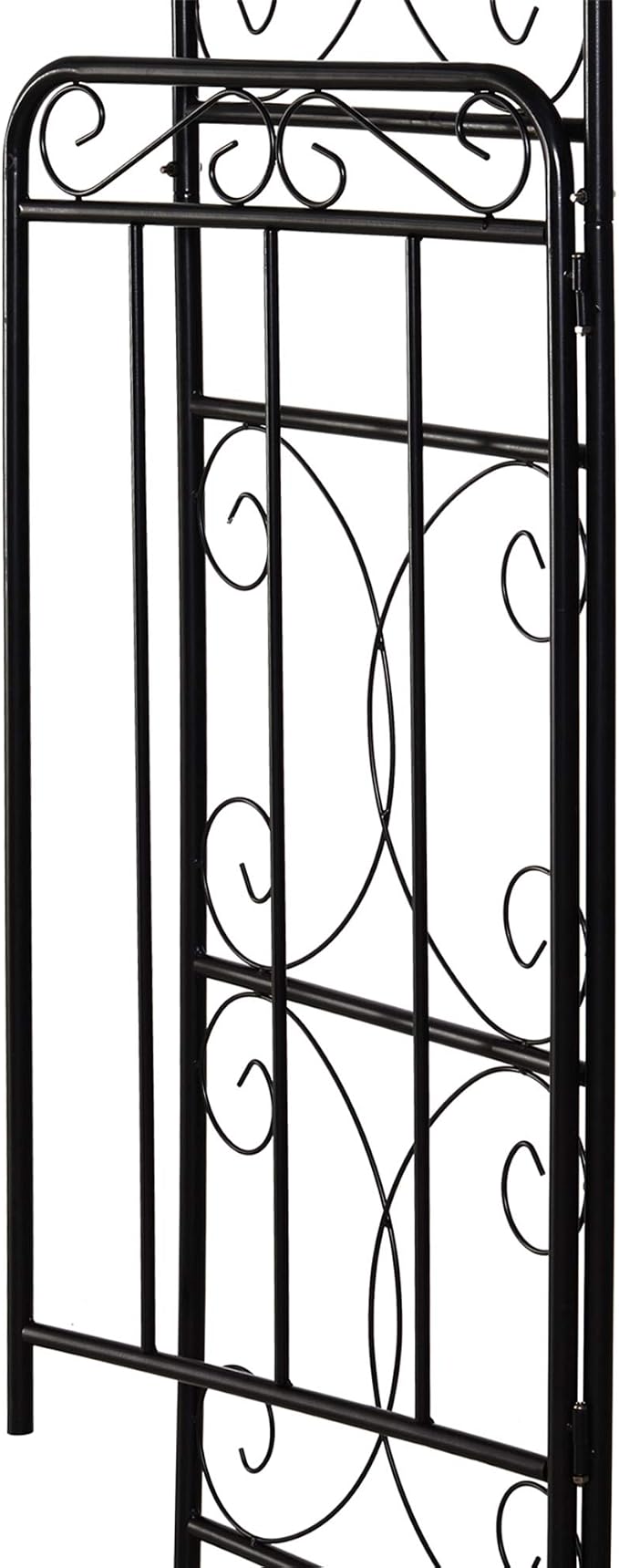 Outsunny 84" Garden Arch Arbor with Gate, Metal Arch Trellis, Garden Archway for Climbing Vines, Wedding Ceremony Decoration, Flourishes & Arrow Tips, Black