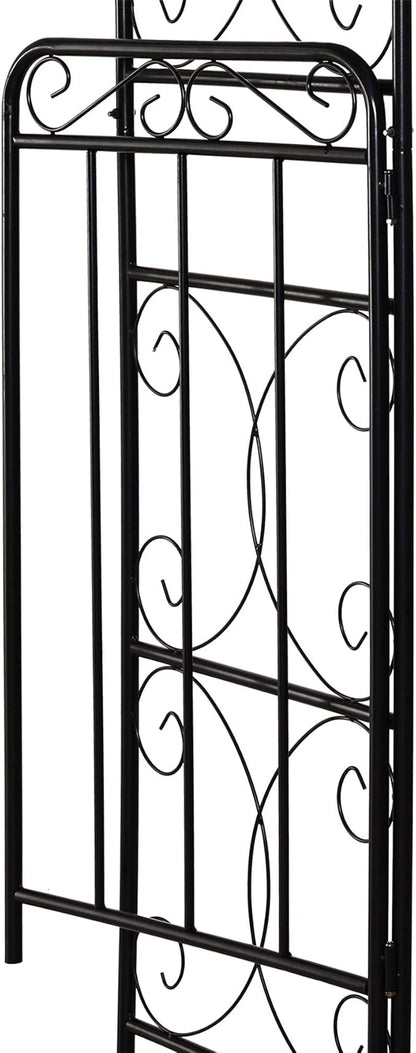 Outsunny 84" Garden Arch Arbor with Gate, Metal Arch Trellis, Garden Archway for Climbing Vines, Wedding Ceremony Decoration, Flourishes & Arrow Tips, Black