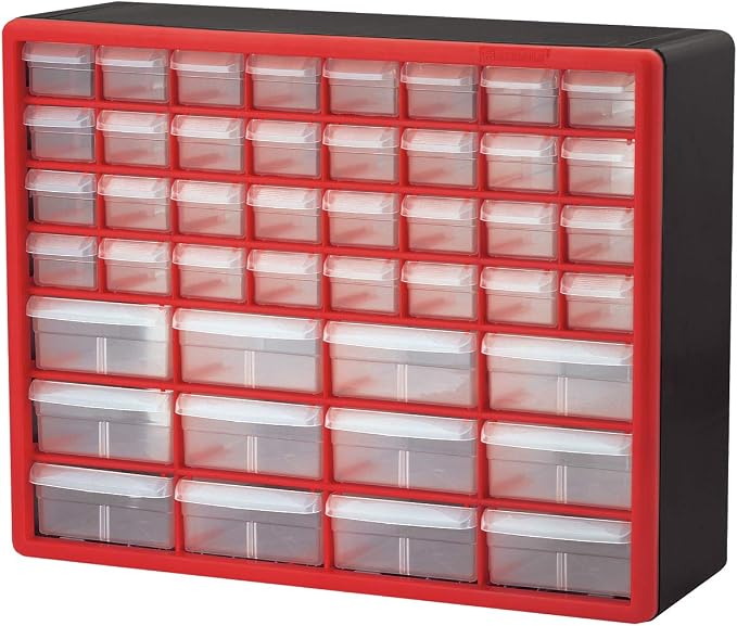 Akro-Mils 44 Drawer 10144REDBLK, Plastic Parts Storage Hardware and Craft Cabinet, Red & Black, (1-Pack) & 40717 Length Dividers for Plastic Storage Hardware, (6-Pack), Clear, Black